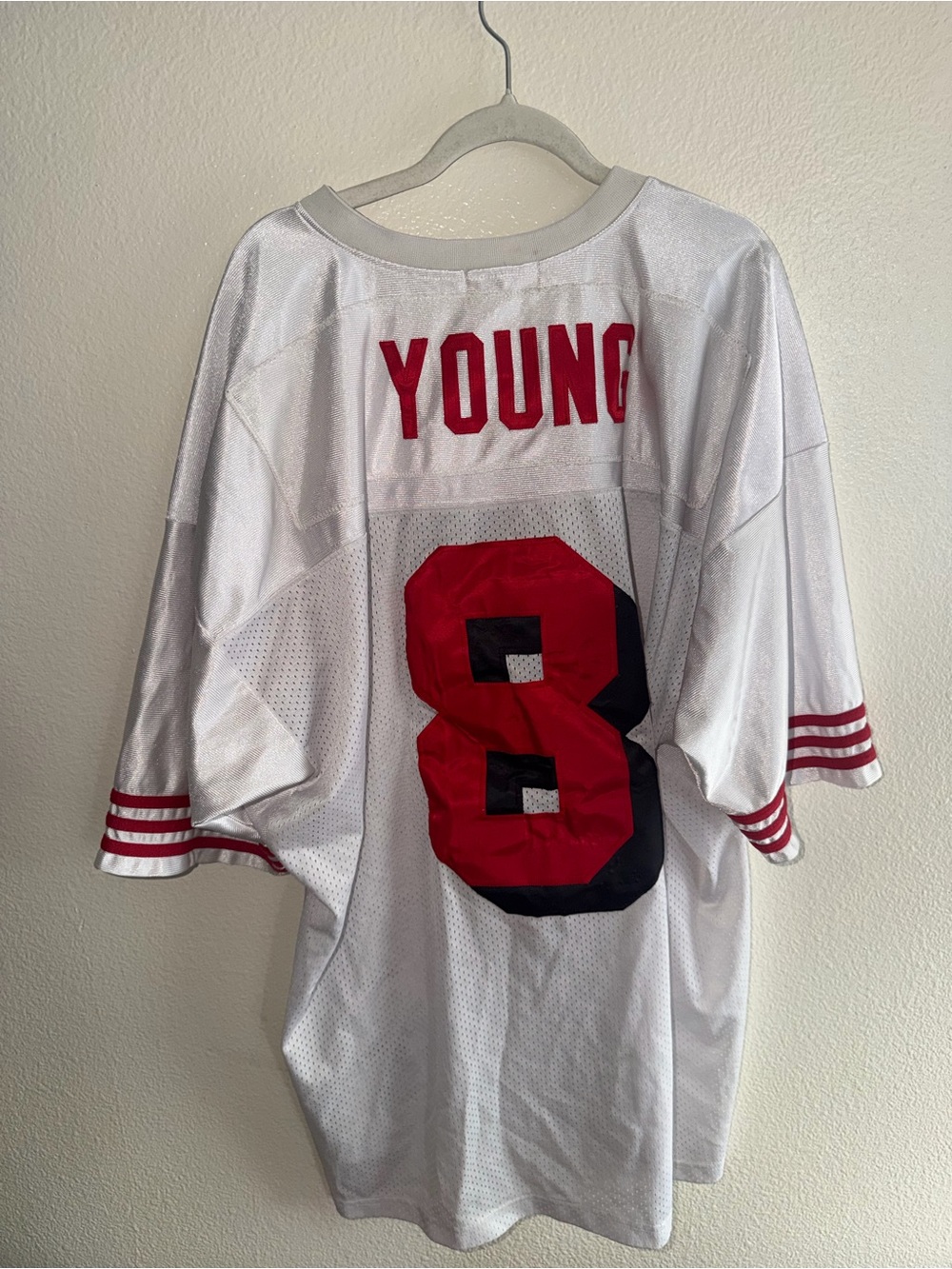 Mitchell & Ness White Kids Football Jersey with Red Number 8